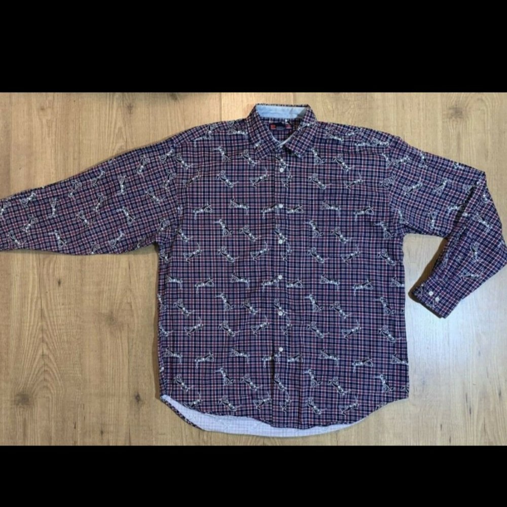 Vintage Pivot Rules L/S Cotton Flannel‎ Button Shirt Mens XL Plaid Golf Graphic